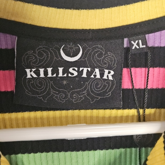 NWOT Killstar Rainbow Pastel Striped Rib Knit Pentagram Crop Top sz XL - Picture 3 of 12